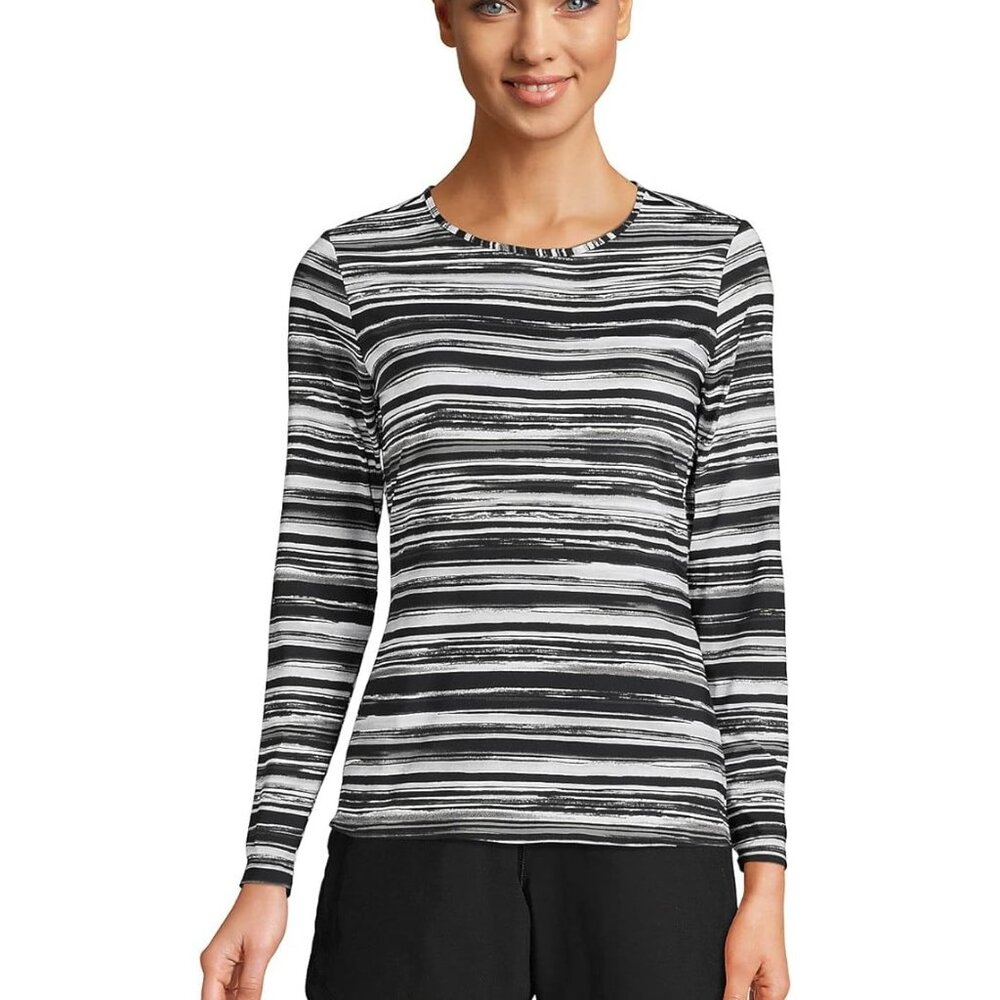 NWT Lands' End Women Long Sleeve UPF50 Rashguard Blk/Wht Ombre XS-XL $60 LE125